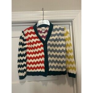 Hanna Andersson Girls Size 8 Chevron Stripes Cardigan Sweater Colorful Cotton